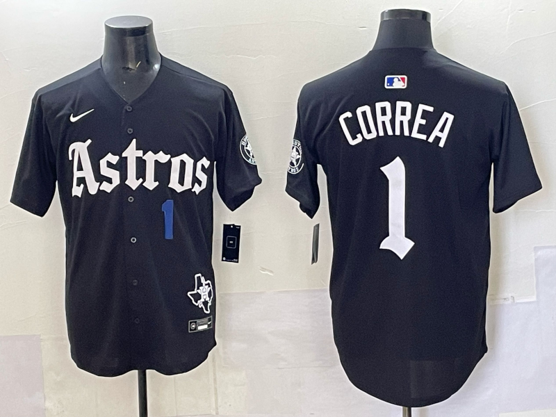 Men 2025 Houston Astros #1 Correa black  Game Nike MLB Jersey style 0018